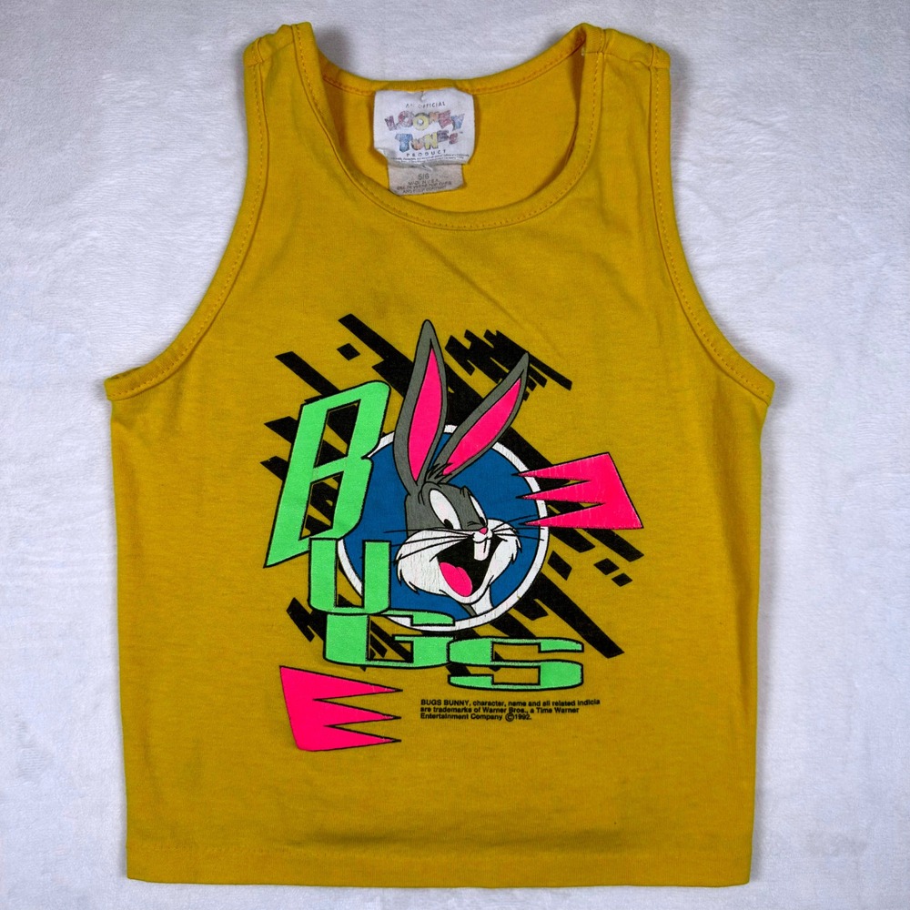 Vintage 1992 Looney Tunes Bugs Bunny Yellow Tank Top Kids Size 5/6 Made in USA